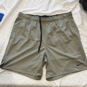 Nike Men's Olive Athletic Performance Shorts with Black Drawstring